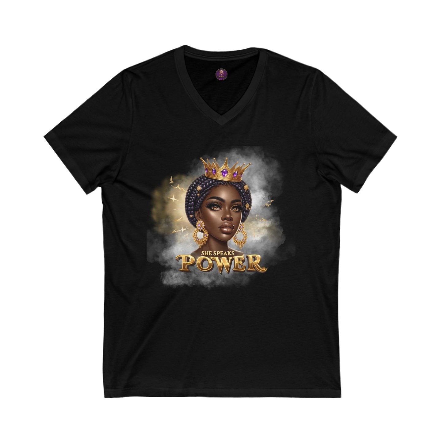 She Speaks Power w/Woman with Crown Jersey V-Neck Tee