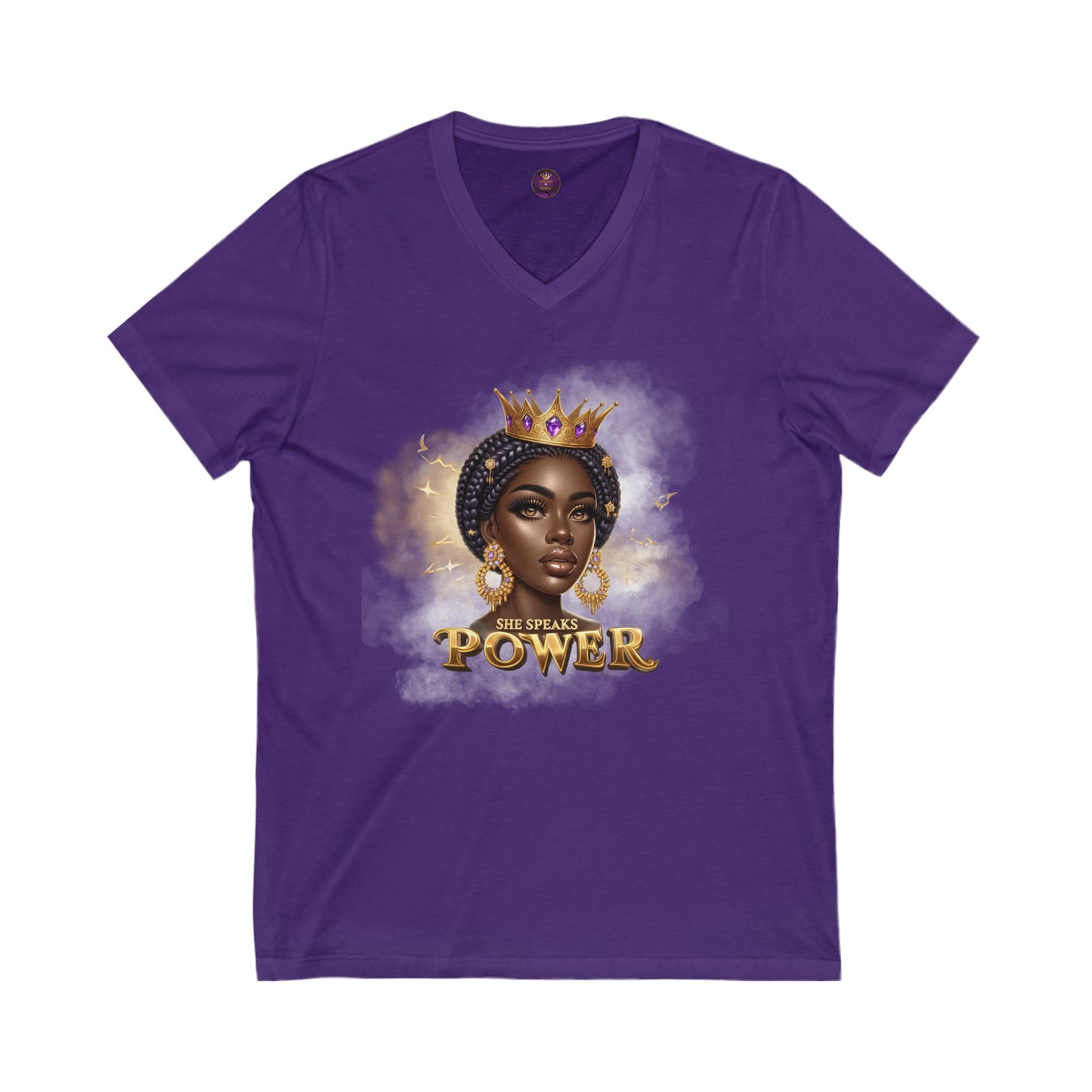 She Speaks Power w/Woman with Crown Jersey V-Neck Tee